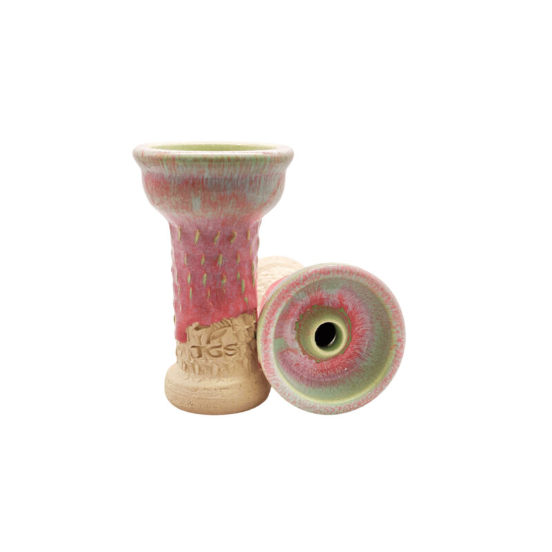 Cazoleta turca TGS HighStorm rosa y verde con base de madera para cachimba