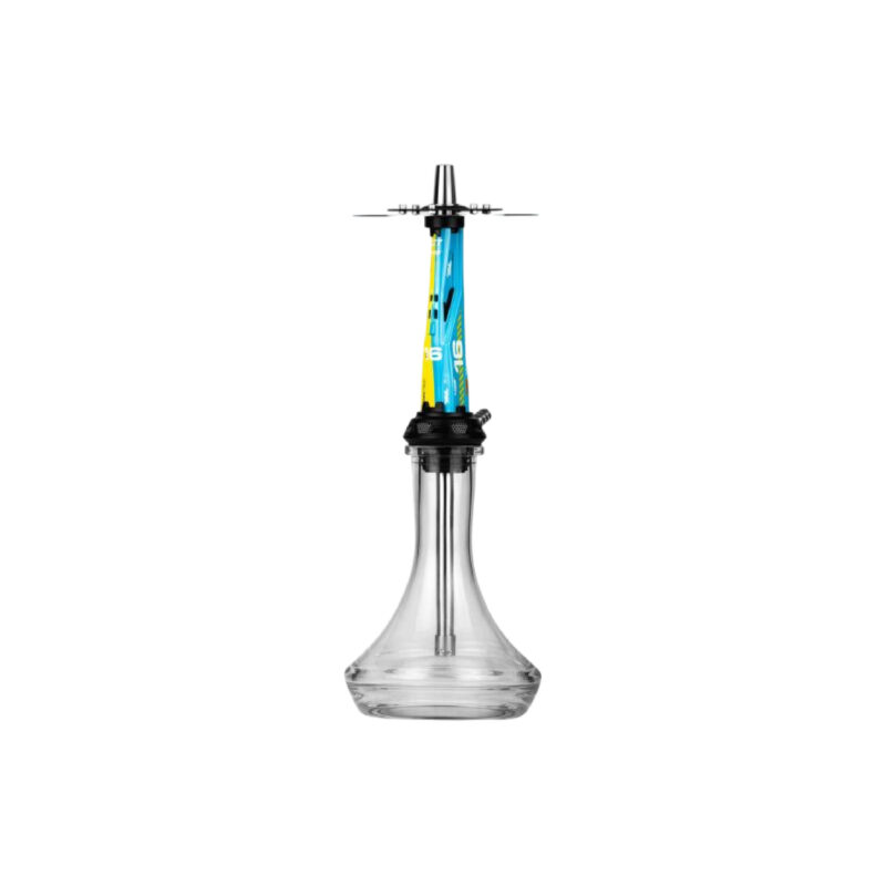 Cachimba Amotion Valve premium con válvula de control, tubo de cristal y vástago azul y amarillo