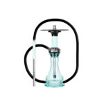 Cachimba DMNT Alkimia mediana con vaso turquesa, manguera negra y base plateada