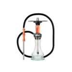 Cachimba DMNT Alkimia mediana con vaso cristal, manguera negra y boquilla naranja