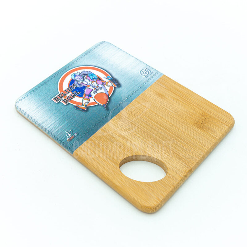 Tabla de mezcla Helium Astrogirl bambú con diseño azul y naranja para cachimbas