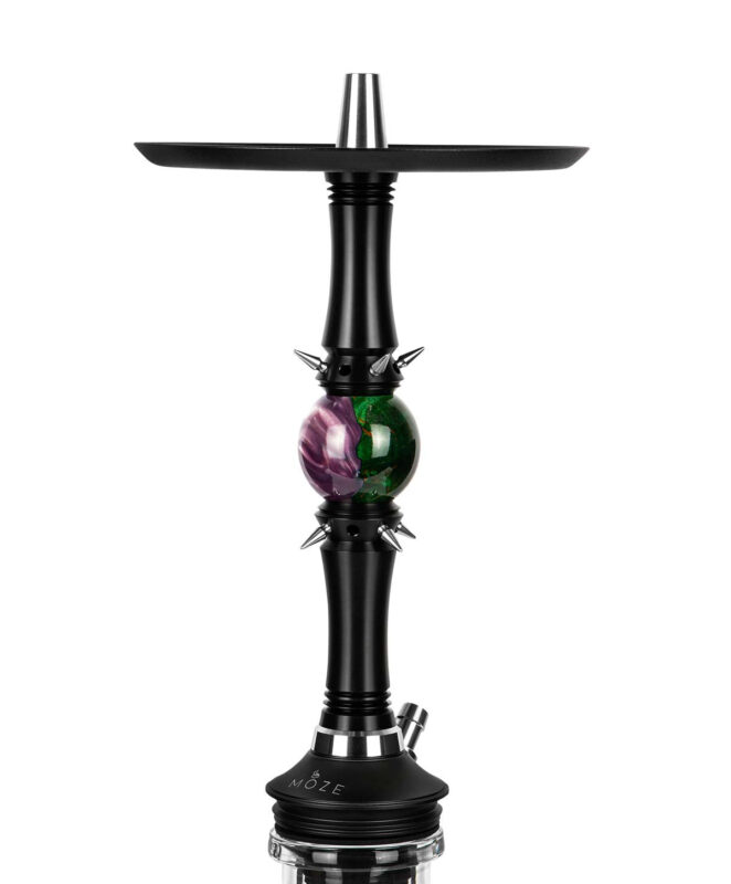 Cachimba Premium Moze Sphere 2 Lactic Titan negra con bola decorativa púrpura y verde
