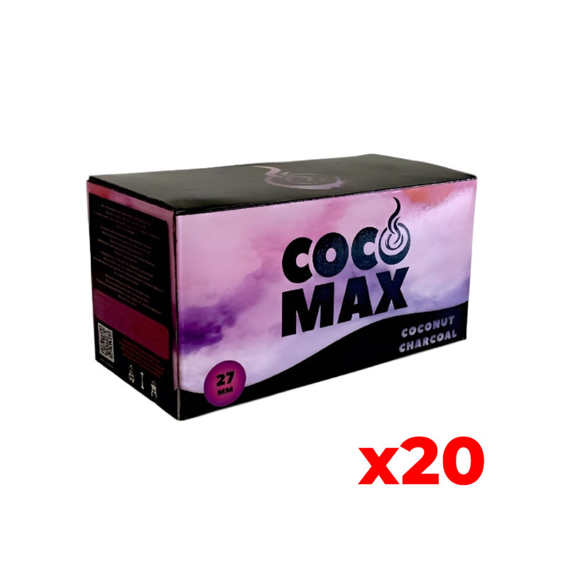 Pack 20kg Carbón Natural Coco Max 27mm - Carbón cachimba premium