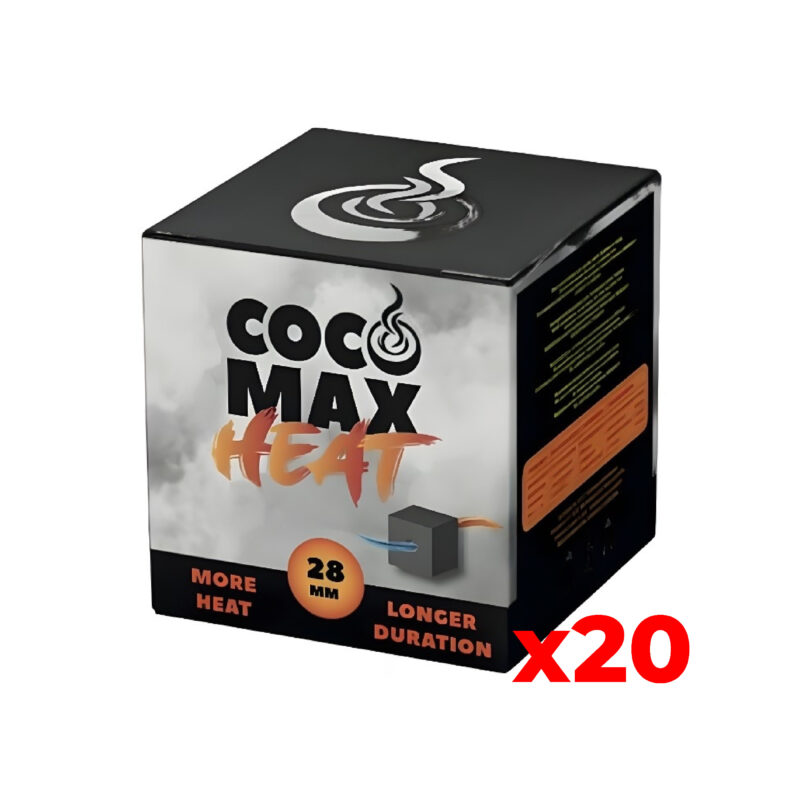 Pack 20kg Carbón Natural Coco Max HEAT 28mm - Carbón cachimba premium larga duración