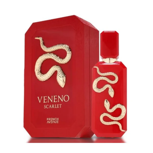 Perfume Veneno Scarlet French Avenue 100ml rojo con diseño serpiente dorada