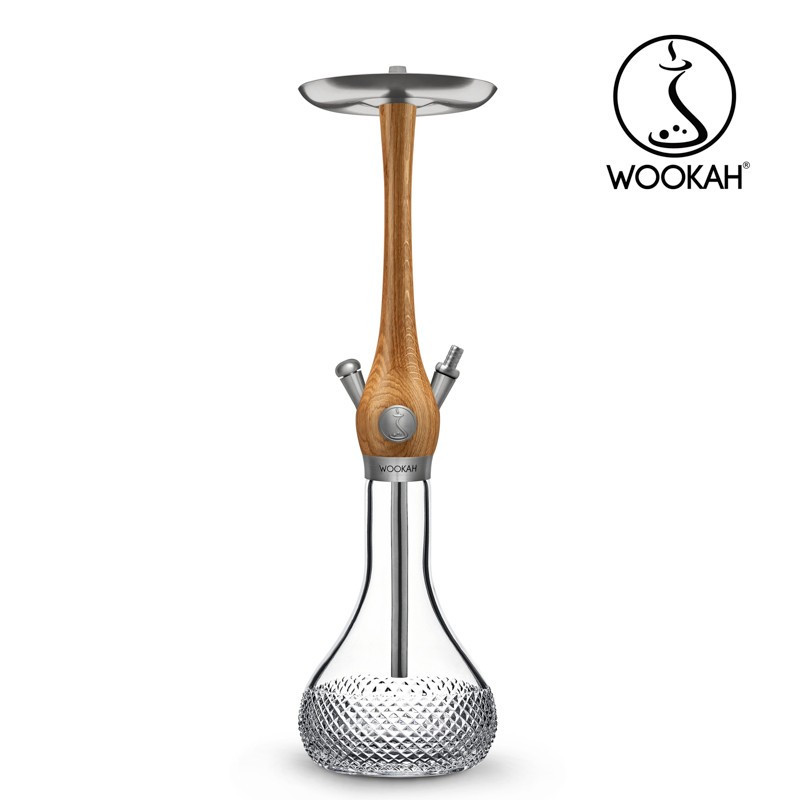 Cachimba Premium WOOKAH Crystal Quills Oak 2.0 con bowl de cristal y madera de roble