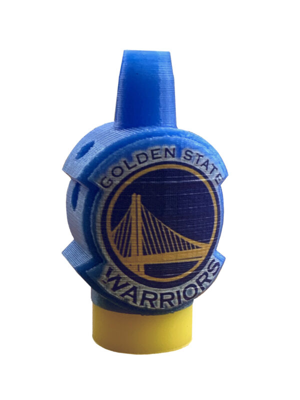 Boquilla 3D Golden State Warriors cachimba azul y amarilla con logo del equipo