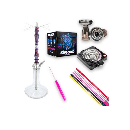 Cachimba, cazoleta, mangueras, hornillo y más accesorios de la marca Helium Bowl.